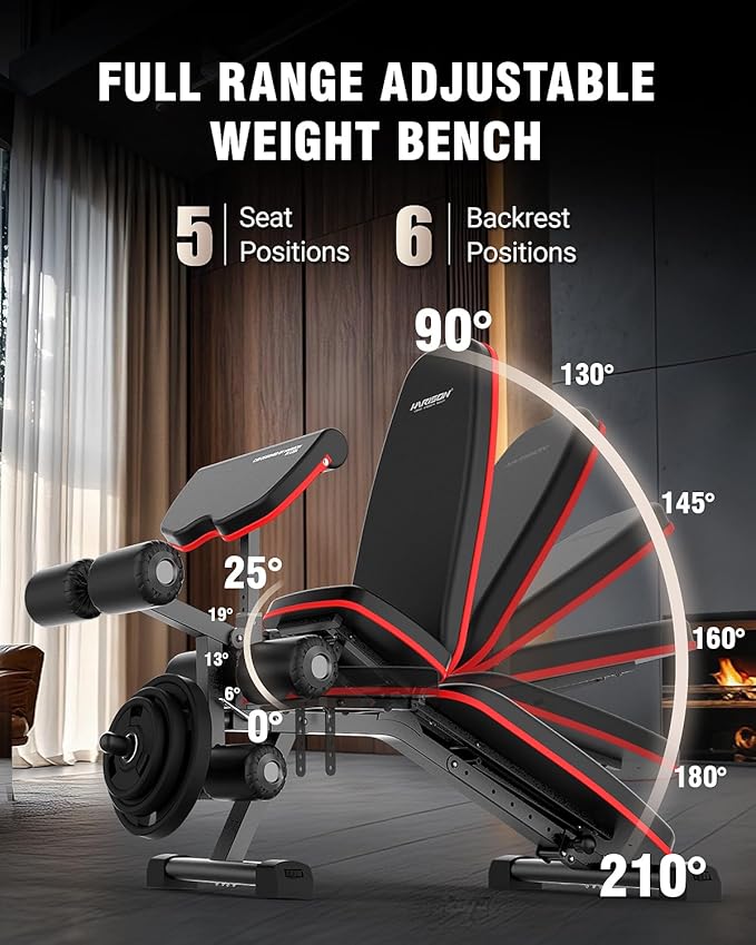 HARISON Adjustable Weight Bench, Bench1000 MAX Heavy Duty Workout Bench Press with Leg Extension and Preacher Pad for Home Gym Strength Training, Flat Incline Decline Sit Up Bench