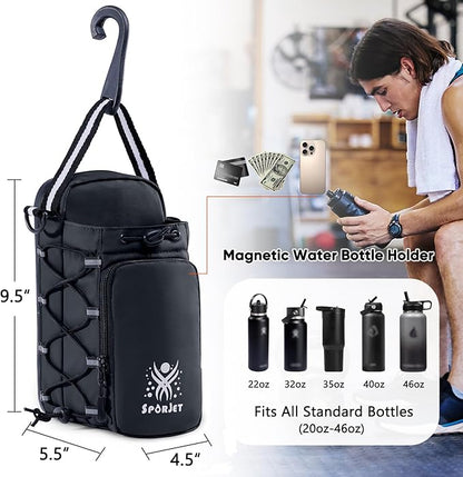 Magnetic Gym Bag for Water Bottle – Fits Up to 46oz, Sling Water Bottle Holder with Strap & Phone Pocket, Magnetic Workout Bag for Gym, Fitness, Outdoor, Men & Women