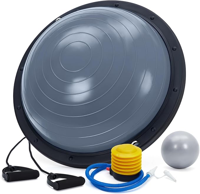 23 Inch Half Balance Ball, Anti-Slip with 1600LB Capacity, Stability Trainer for Core Strength, Includes Resistance Bands, Pump & Bonus Yoga Ball for Home Gym Fitness Workouts