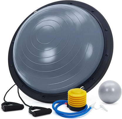 23 Inch Half Balance Ball, Anti-Slip with 1600LB Capacity, Stability Trainer for Core Strength, Includes Resistance Bands, Pump & Bonus Yoga Ball for Home Gym Fitness Workouts