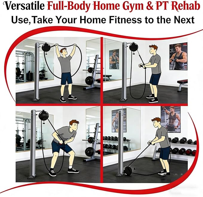 Cable Pulley System for Home Gym, 4m/13.12 Endless Rope Trainer with Adjustable Resistance for Full Body Workout, Pulley System Gym, Compact Home Gym Equipment for Arms, Back, Core Training