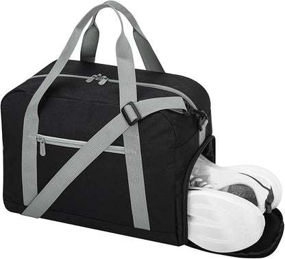 Small Gym Bag 14 inch lightweight Carry On Mini Duffel Bag with Shoe Compartment for Travel Sport - Black/Grey