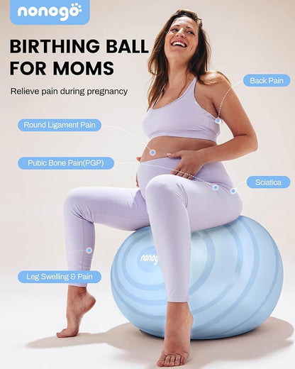 nonogo Birthing Ball for Pregnancy with Resistance Bands- Exercise Ball for Working Out, Yoga, Physical Therapy, Maternity Physio, Balance Stability Ball with Pump