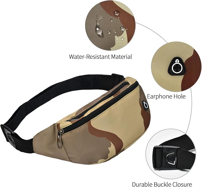 Fanny Pack for Men Women, Waterproof Sports Waist Bag Pack, Belt Bag for Travel Hiking Running