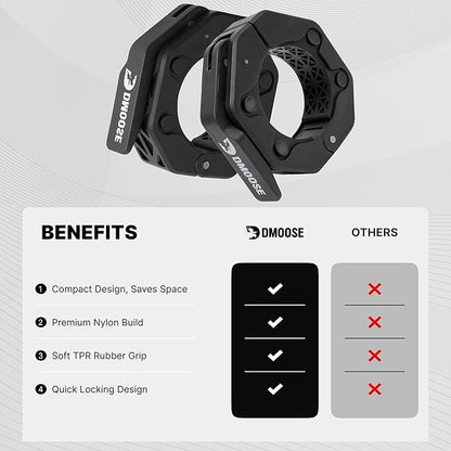 DMoose Fitness Barbell Clips 2 Inch (Pair) - Quick Release Olympic Barbell Clamps & Collars with Anti Slip TPR Grip for Secure Weightlifting and Powerlifting - Weight Clips for Bars at Home or Gym