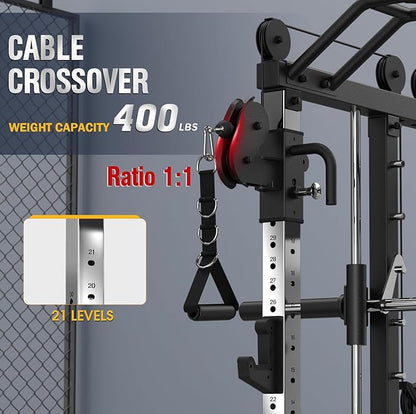 DONOW Smith Machine with Weight Stacks, Heavy Duty Home Gym System Power Cage Cable Crossover Machine Multi-Functional Trainer Ratio 1:1