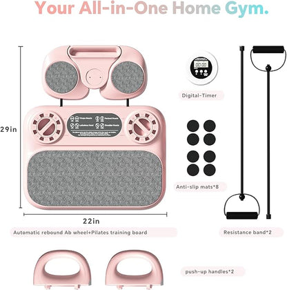 SHIJING Pilates Reformer Board，6-in-1 Foldable Pilates Equipment for Home Workout with Timber，Core& Full Body Training for Women