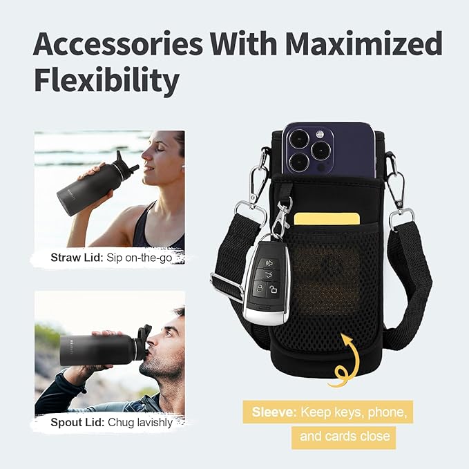 32 oz Insulated Water Bottle with Straw, Stainless Steel Triple Wall Vacuum Sports Water Jug, Leakproof Hydro Cup Flask with Paracord Handle & Straw Spout Lids & DIY Stickers