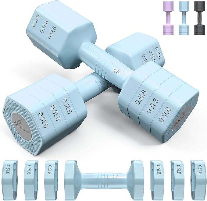 Sportneer Adjustable Dumbbells Hand Weights Set: 4 In 1 Weight Each 2lb 3lb 4lb 5lb Free Weights Dumbbells Set for Women Fast Adjust Dumbbell Set for Men Home Gym Workout Strength Training Exercise