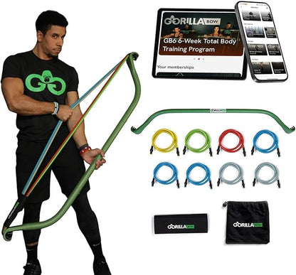 Gorilla Bow Original Portable Home Gym Resistance Bands and Bar System for Travel, Fitness, Weightlifting and Exercise Kit, Full Body Workout Equipment Set