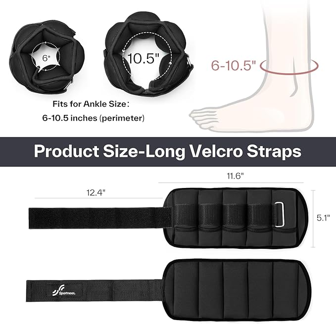 Sportneer Adjustable Ankle/Wrist Weights for Men Women Kids, Weighted Leg & Cuff Strength Training for Yoga Walking Running Aerobics Gym Fitness Physical Therapy