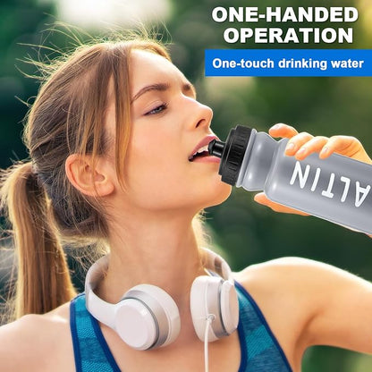 Suclain 14 Pcs Water Bottle Carrier with 20 Oz Bottles and Stickers Plastic Wide Mouth Sports Water Bottle Squeeze Team Bottles with Black Lid for Fitness Bike Gym (Grey)