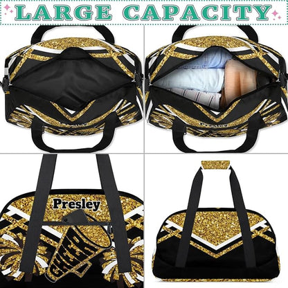 Custom Cheerleaders Dance Bag for Girls, Personalized Dance Ballet Bag for Teens Girls Waterproof Weekender Practice Travel Sports Duffel Gym Bag, Gold Sequins with Black