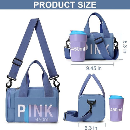 Mini Small Crossbody Bag Gym Bag for Women Men, Cute Small Duffle Bag Aesthetic Sports Handbag, Waterproof Gym Tote Bag Portable Fitness Shoulder Bag for Sports Travel (Blue-b)