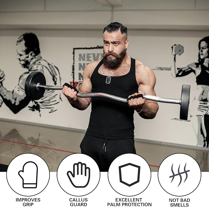 Gym Gloves for Men Weight Lifting, Four-Finger Leather Pull Up Gloves, Anti-Slip Men's Weightlifting Glove Workout Palm Guard Glove, Weight Lifting Glovess for Men Women Fitness Training (Black)