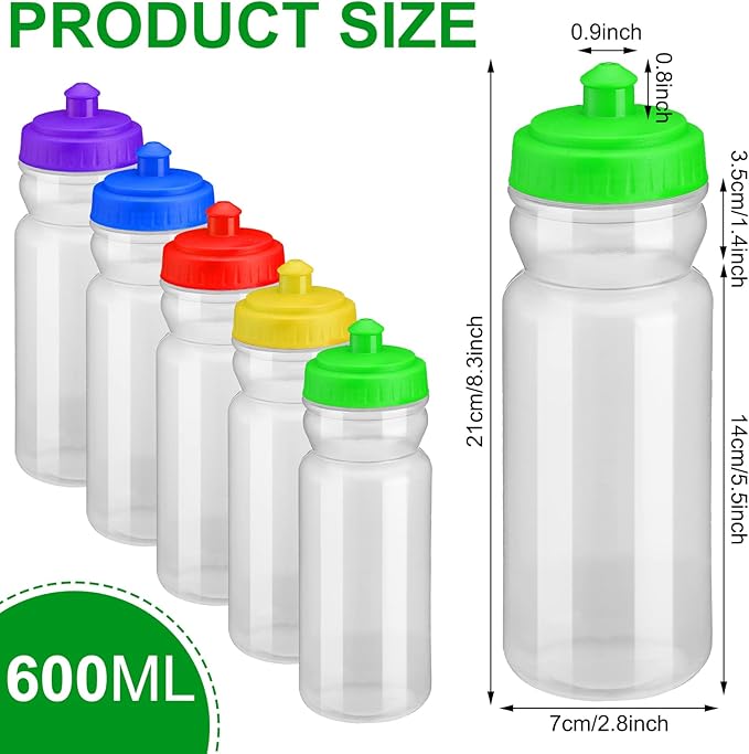 100 Pack Water Bottles Bulk 20 oz Reusable Plastic Water Bottles with Pull Top Cap Dishwasher Safe Sports Drinking Bottle for Fitness, Hiking, Cycling, or Gym Workout