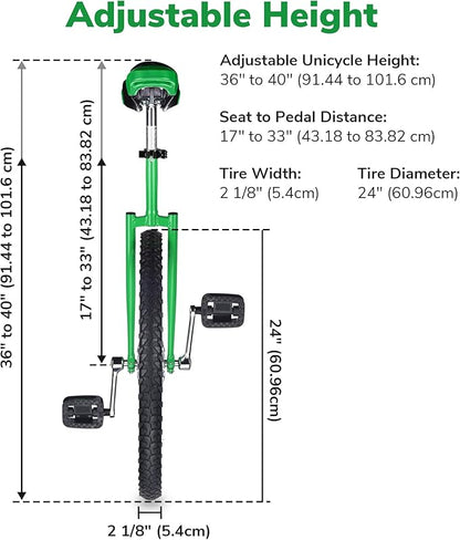 AW 16/18/20/24 Inch Wheel Outdoor Unicycle Adjustable Seat Exercise Bicycle Fit Adults Kids Outdoor Sports Fitness Exercise, for Choice