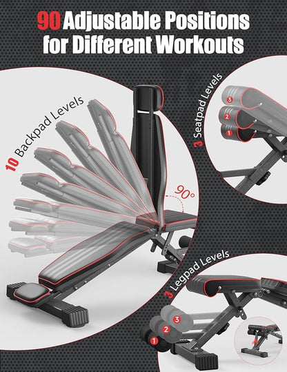 Adjustable/Foldable Weight Bench, 660LBS Home Gym Workout Bench Lifting Sit-up Exercise Bench for Bench Press