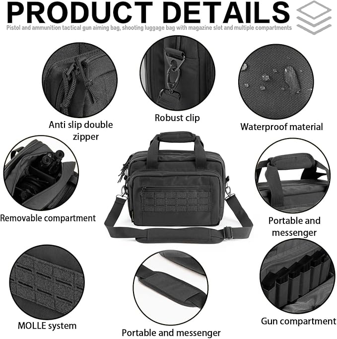 VEAGIA Range Bag,Pistol Case,Gun Range Bags For Handguns And Ammo Pouch 2 Pistols Soft Carrying Shooting Bag