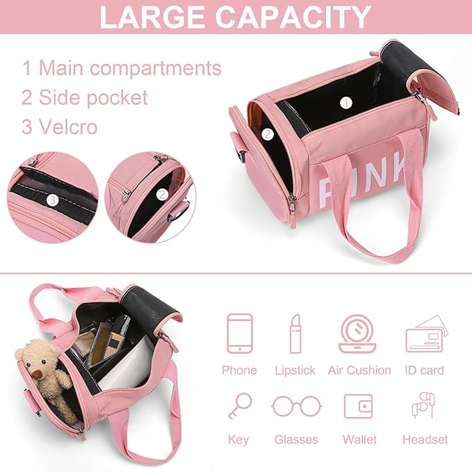 Mini Small Crossbody Bag Gym Bag for Women Men, Cute Small Duffle Bag Aesthetic Sports Handbag, Waterproof Gym Tote Bag Portable Fitness Shoulder Bag for Sports Travel (Pink-a)