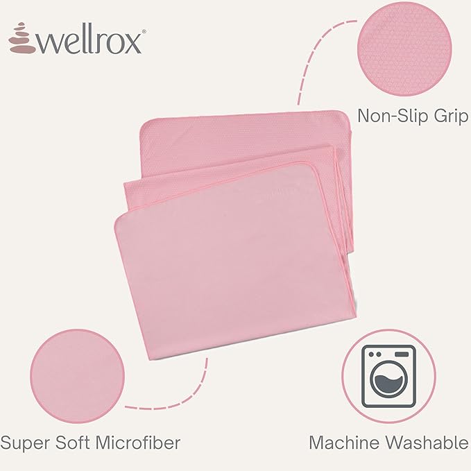 Wellrox Microfiber Yoga Mat Towel with Grip – Ultra Absorbent, Super Soft, and Quick Dry Hot Yoga Towel Non Slip for Pilates, Bikram, and Fitness Workouts (74” x 26”, Pink)