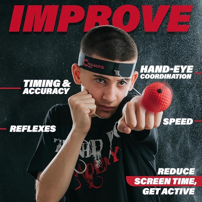 Champs MMA Boxing Reflex Ball Set with Punch Counter App | 4 Balls with Varying Weights, Headband & 4 Spare Strings to Improve Speed, Hand Eye Coordination Training | Boxing Equipment, MMA Gear Gift