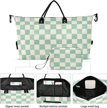 senya Weekender Bags Travel Duffel Gym Bag Mint Cream Checkerboard Carry on Overnight Tote Bag with Toiletry Bag for Airplane Travel Trip Gym Yoga, g366833926p1006c1071s2442