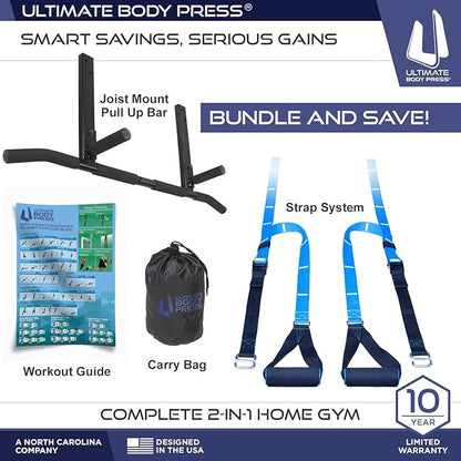 Joist Mount Pull Up Bar with Extra Hardware and Mounting Template for Easy Install to Beam or Rafter by Ultimate Body Press
