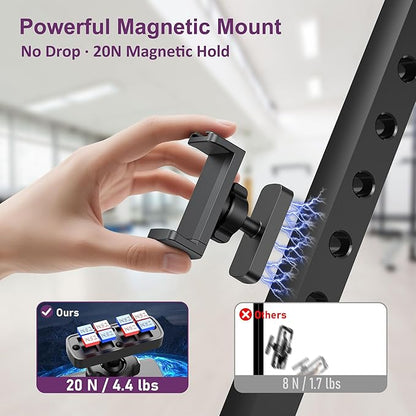 Magnetic Phone Holder for Gym, Magnet Gym Phone Mount w/ 6 x N52 Magnets, Home Workout Gym Accessories for Men Women, Quick Release Clamp, Thick-Case Friendly, Fits 4.7–7" iPhone 17/16/15/14 & Galaxy