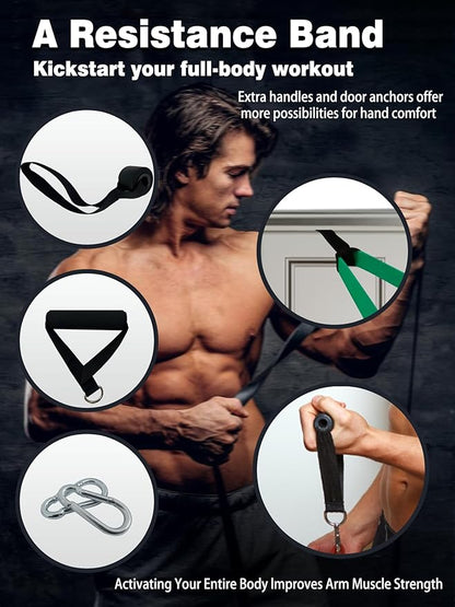 Resistance Bands Set for Pull Up Assistance, Exercise Workout Bands Set with Handles and Door Anchor, Elastic Band for Working Out, Body Stretching, Muscle Training, Men & Women