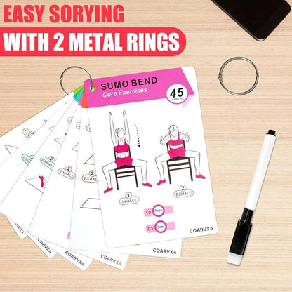 Chair Yoga Workouts for Women-58 Exercise Cards with Chair Yoga，ncludes 4-Week Challenge,2 Rings& Dry-Erase for Easy Organization-Home, Gym or Studio