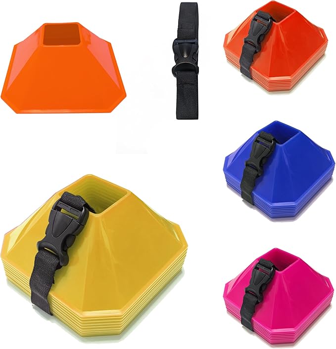 Sports Square Training Cones (Set of 10) - APEX PRO Sports - Training Cones with Carry Strap for Training, Soccer, Football, Basketball,Kids and Other Sports and Games