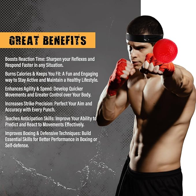 Boxing Reflex Ball for Adults and Kids - Includes 2 Balls with Strings and Adjustable Headband, Improve Reacting Time, Punching Speed, Eye Coordination, and Sharpen Reflexes