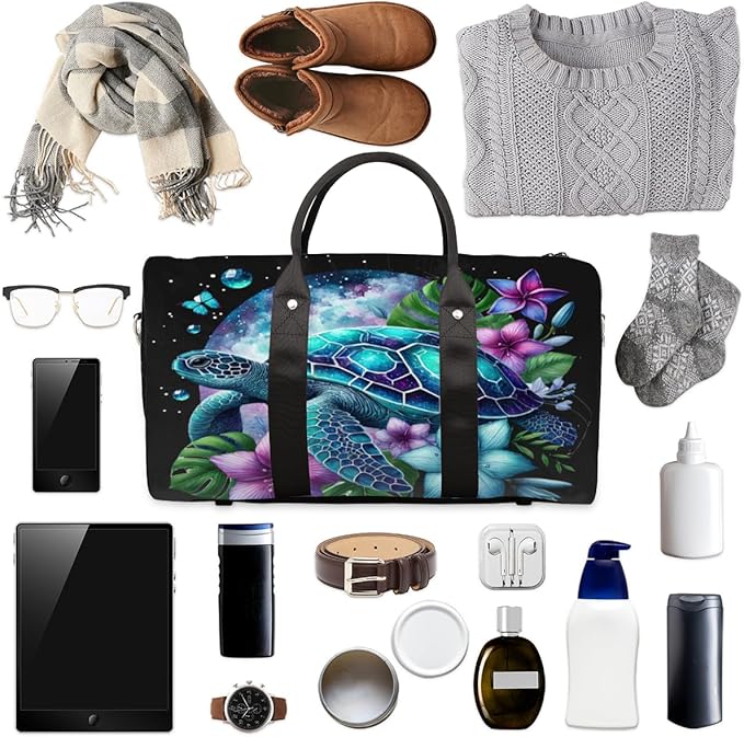 Travel Duffel Bag Galaxy Turtle Sport Tote Gym Bag Waterproof Foldable Carryon Weekend Overnight Training Handbag Sports Duffle Bags for Women Men Boys Girls
