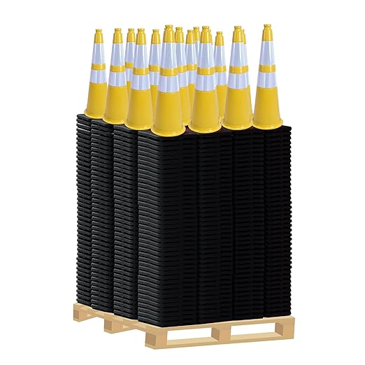 360 Pack 28" Yellow Traffic Cones with Black Base – Heavy Duty Bulk Cones for Construction Sites, Commercial Areas, and Event Safety (360, Yellow, 28 Inch)