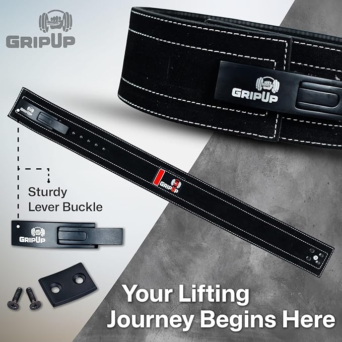 Powerlifting Belt for Weightlifting Lever Buckle Leather Gym Belt 10mm Thick 4-Inch Lumbar Back Support for Men & Women Ideal for Bodybuilding Deadlifts and Strength Training GP-005