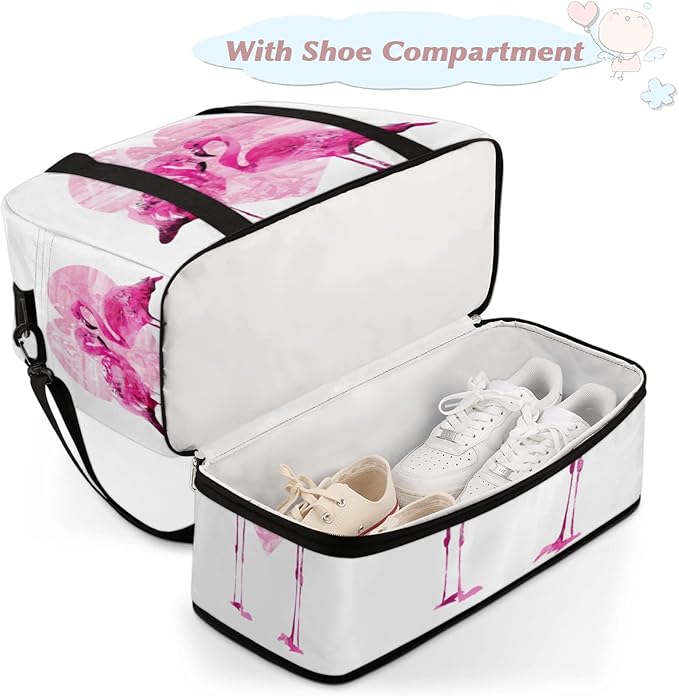 Couple Flamingo Foldable Travel Duffel Bag Tote Carry On Luggage Sports Gym Bag With Shoe Compartment For Woman Man Overnight Weekend Yoga Workout Training Handbag