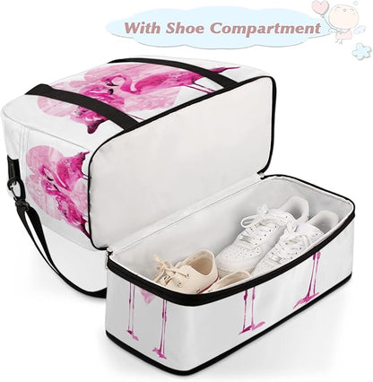 Couple Flamingo Foldable Travel Duffel Bag Tote Carry On Luggage Sports Gym Bag With Shoe Compartment For Woman Man Overnight Weekend Yoga Workout Training Handbag