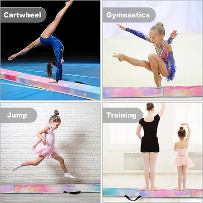 FBSPORT 8ft/9ft/9.5ft Balance Beam Folding Gymnastics Beam Foam Balance Floor Beam Equipment for Kids Adults, Suede Cover Anti Slip Base with Carry Bag for Home School Gym Training