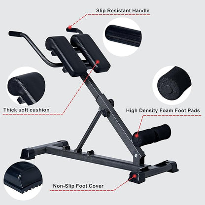 soges Adjustable Roman Chair Exercise Equipment, Foldable Fitness Hyperextension Bench Machine Back Extension Ab Workouts, Full Body Strength Exercise Sit Up Gym Bench for Home