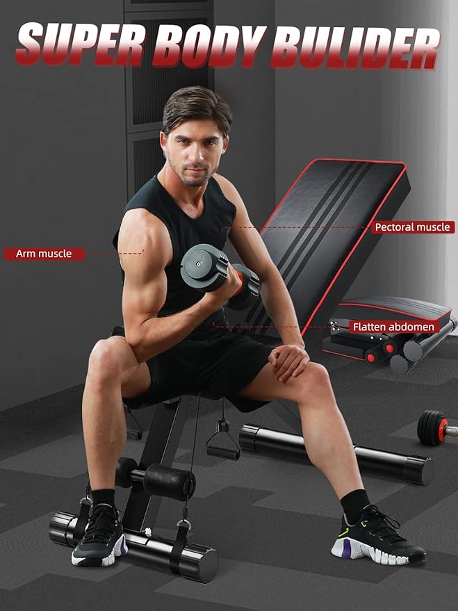 YOLEO Adjustable Weight Bench - Utility Weight Benches for Full Body Workout, Foldable Incline/Decline Bench Press for Home Gym
