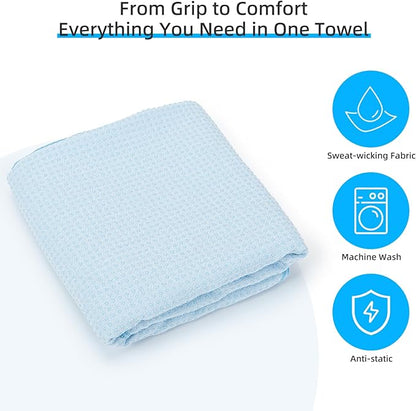 YESLIFE Non-Slip Extra Thick Hot Yoga Towel with One Sweat Towel, Microfiber Sweat Absorbent Yoga Mat Towel with Grip Dot, Pilates Mat, 72" x 24", Light Blue