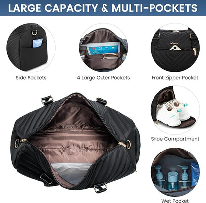 LOVEVOOK Travel Duffle Bag, Weekender Bag for Women with Toiletry Bag, Carry on Overnight Bag with Shoe Compartment, Gym Duffel Bag with Wet Pocket, Mommy Hospital Bags for Labor and Delivery