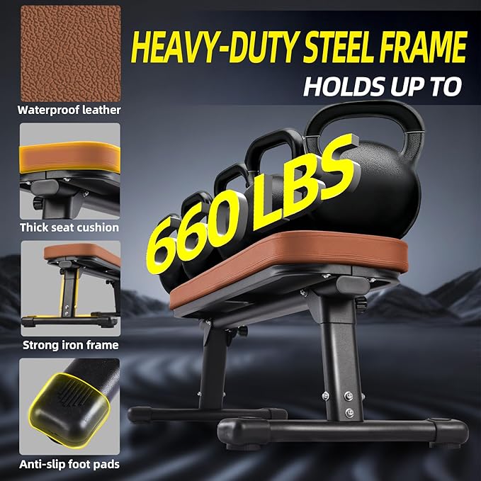 Flat Weight Bench, 2.4 Inch Thick Pad Workout Bench 660 LBS Bench Press Exercise Equipment for Home Gym Strength Weight Training