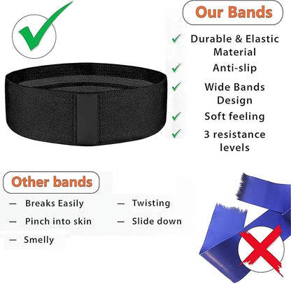 3 Booty Bands Pilates Flexbands Hip Thigh Glute Bands Set Stretch Exercise Bands Fabric Elastic Exercise Resistance Band for Working Out Legs Bands with Workout Bands Guide.