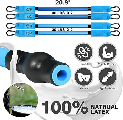 Pilates Bar Kit with Resistance Bands, Pilates Workout Equipment for Legs, Hip, Waist, Arm, Squats Exercise Equipment for Home Workouts, Adjustable 3-Section Pilates Bar Kit for Women & Men
