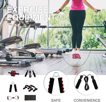 PRETYZOOM Abdominal Wheel Exercise Roller Set with Dual Red Wheels, 7pcs Core Training Kit with Knee Pads for Home Ab Workout, Unisex Fitness Equipment for Men and Women