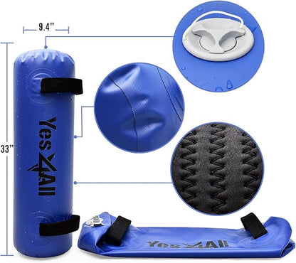 Yes4All Large Aqua Bags for Workout 35/45/80lbs - Ultimate Core Water Weights Aqua Bag - Portable Stability Fitness - Perfect Agility, Durability for Indoors and Outdoors - Clear & Dark Blue