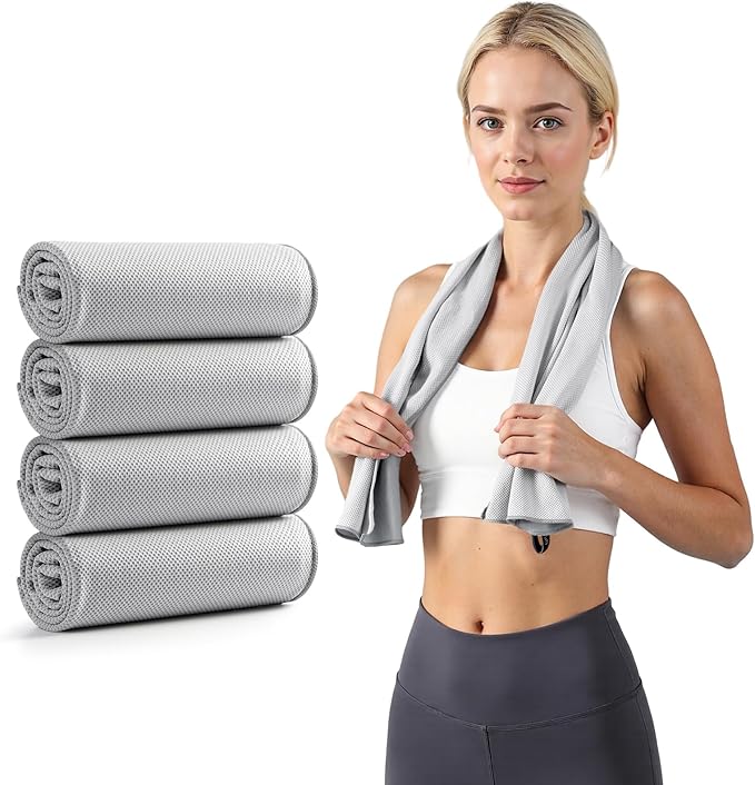 REDKISS Gray Cooling Towels for Neck and Face - 2 Pack Microfiber Gym Towels Set, 39" x 11" Microfiber Absorbent Towel for Sports Fitness, Yoga, Super Soft and Quick-Drying Gym Towels for Women Men