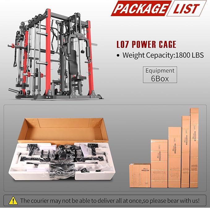 Smith Machine with Cable Crossover System, Multi-Function Squat Rack Power Cage for Home Gym, Power Rack and Packages Weight Sets